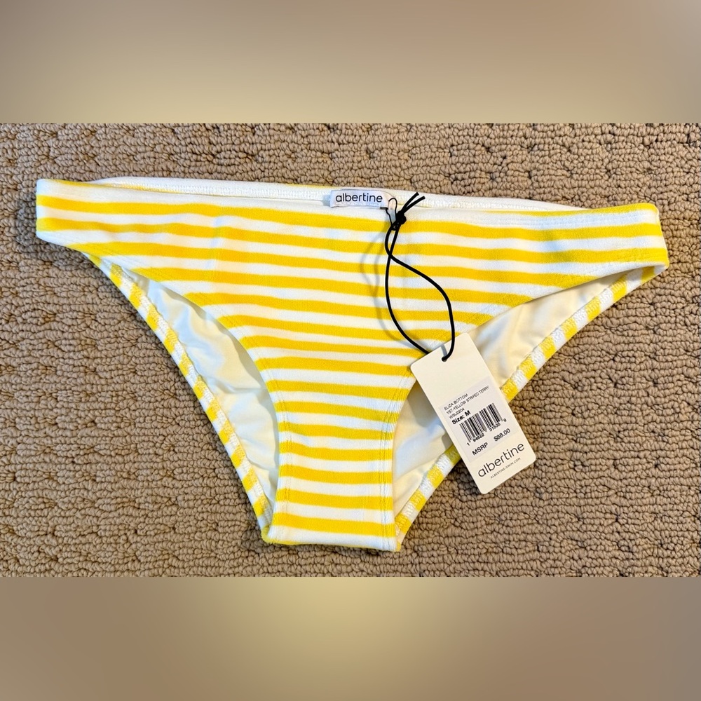 NWT Albertine Yellow Striped Bikini Bottom, Sz Med, orig $88-